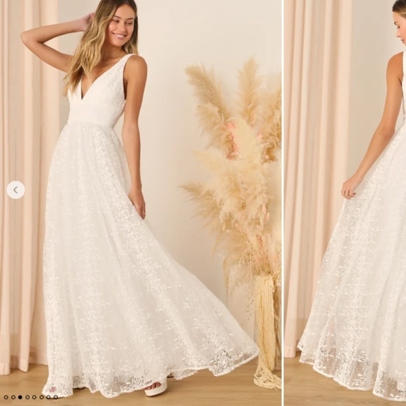 LULU's Bridal Wedding Floral Embroidered Layered Romantic Princess Ballgown - Picture 3 of 9